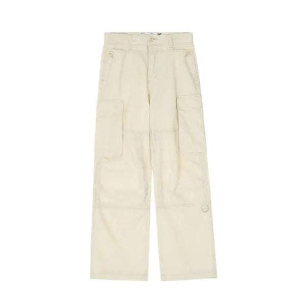 High street solid color multi pocket cargo pants men ins street punk loose open line straight wide leg cropped pants - Memoriex 