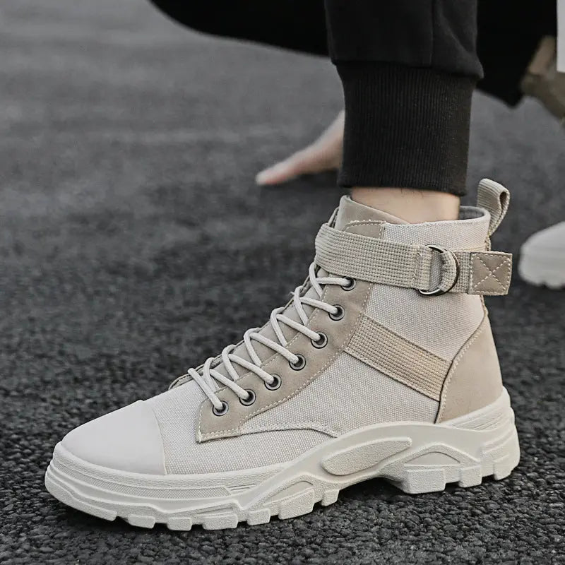 High top Martin boots for teenagers, fashionable and trendy casual board shoes, round toe lace up shoes for men - Memoriex 