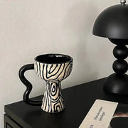 High-value French coffee cup retro ceramic mug creative handle ring tall water cup latte flower cup - Memoriex 