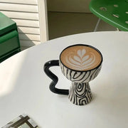 High-value French coffee cup retro ceramic mug creative handle ring tall water cup latte flower cup - Memoriex 