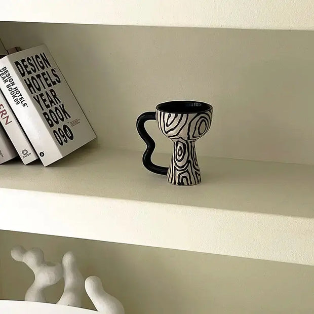 High-value French coffee cup retro ceramic mug creative handle ring tall water cup latte flower cup - Memoriex 