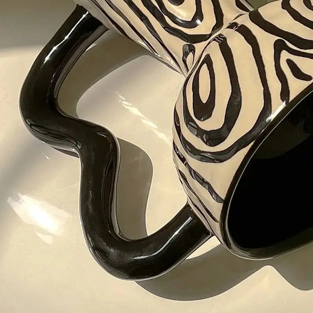 High-value French coffee cup retro ceramic mug creative handle ring tall water cup latte flower cup - Memoriex 