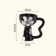 High-value French coffee cup retro ceramic mug creative handle ring tall water cup latte flower cup - Memoriex 