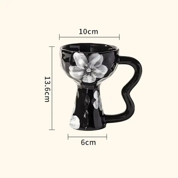 High-value French coffee cup retro ceramic mug creative handle ring tall water cup latte flower cup - Memoriex 