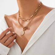 Hip hop style alloy Cuban necklace 3-piece set, round spring buckle collarbone chain set - Memoriex 
