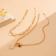 Hip hop style alloy Cuban necklace 3-piece set, round spring buckle collarbone chain set - Memoriex 