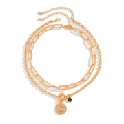 Hip hop style alloy Cuban necklace 3-piece set, round spring buckle collarbone chain set - Memoriex 