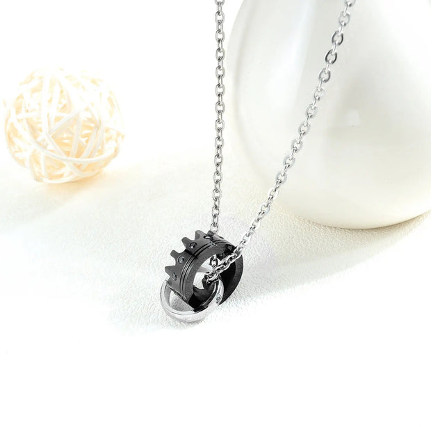 His Queen Her King Titanium Couples Valentine's Day Gift Necklace With Diamond Crown Pendant Tanabata Necklace - Memoriex 
