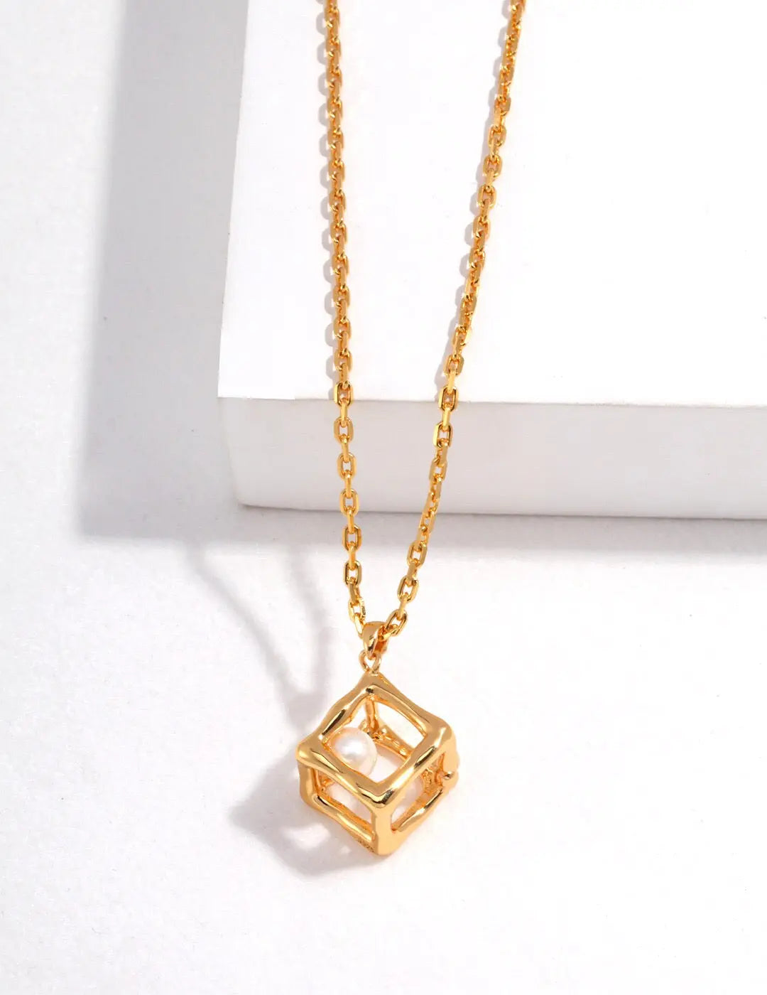 Hollow Geometric Cube Pendant Necklace-1