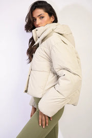 Hooded Puffer Jacket with Snap and Zip Closure-1