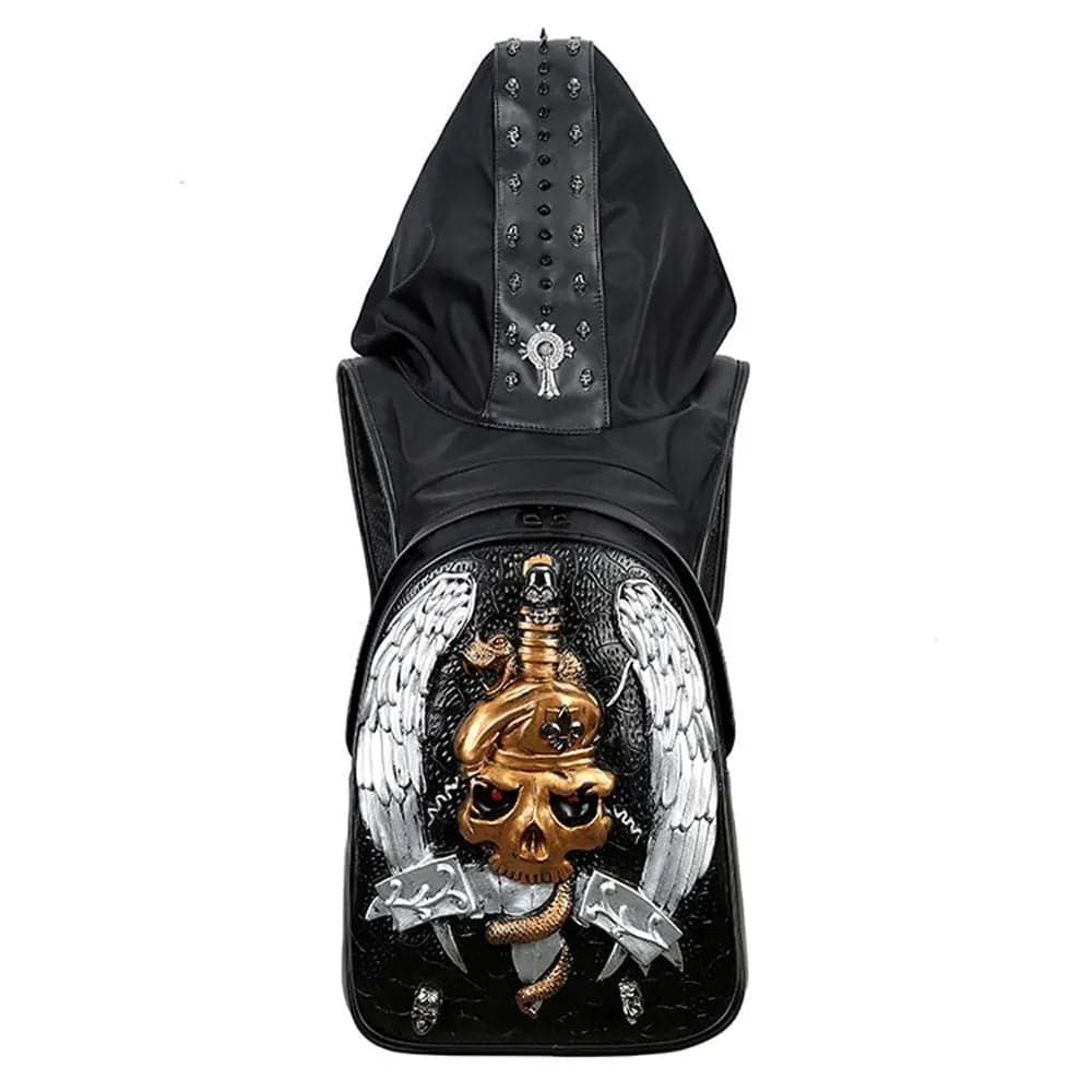 Hoody Hoodie 3D Phantom Ghost Skull Backpack Rivets Laptop Travelling Rucksack Bag with Hat-2