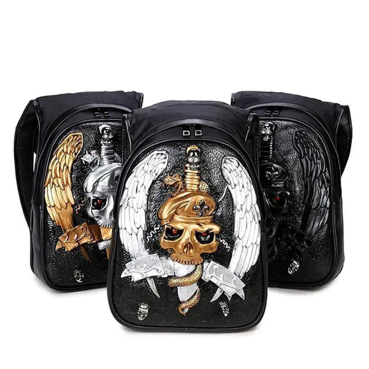 Hoody Hoodie 3D Phantom Ghost Skull Backpack Rivets Laptop Travelling Rucksack Bag with Hat-0