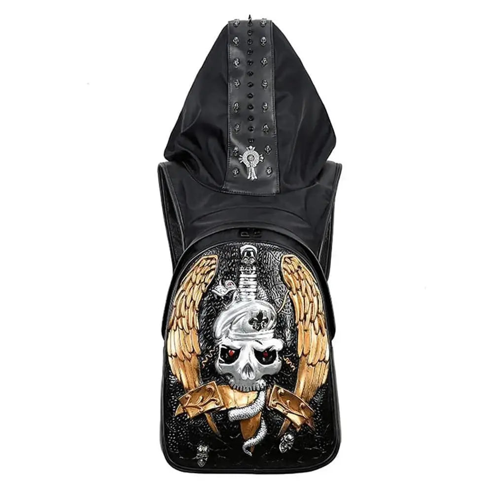 Hoody Hoodie 3D Phantom Ghost Skull Backpack Rivets Laptop Travelling Rucksack Bag with Hat-1