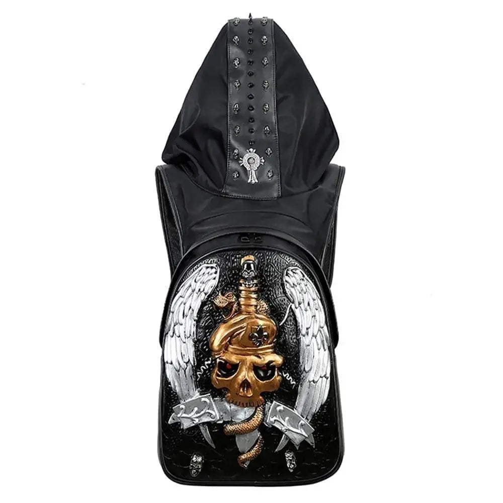 Hoody Hoodie 3D Phantom Ghost Skull Backpack Rivets Laptop Travelling Rucksack Bag with Hat-2