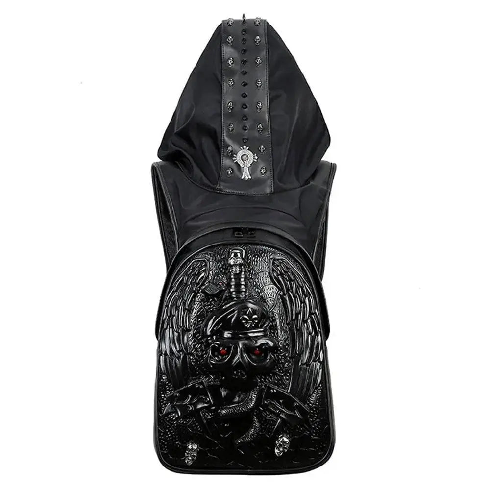 Hoody Hoodie 3D Phantom Ghost Skull Backpack Rivets Laptop Travelling Rucksack Bag with Hat-4