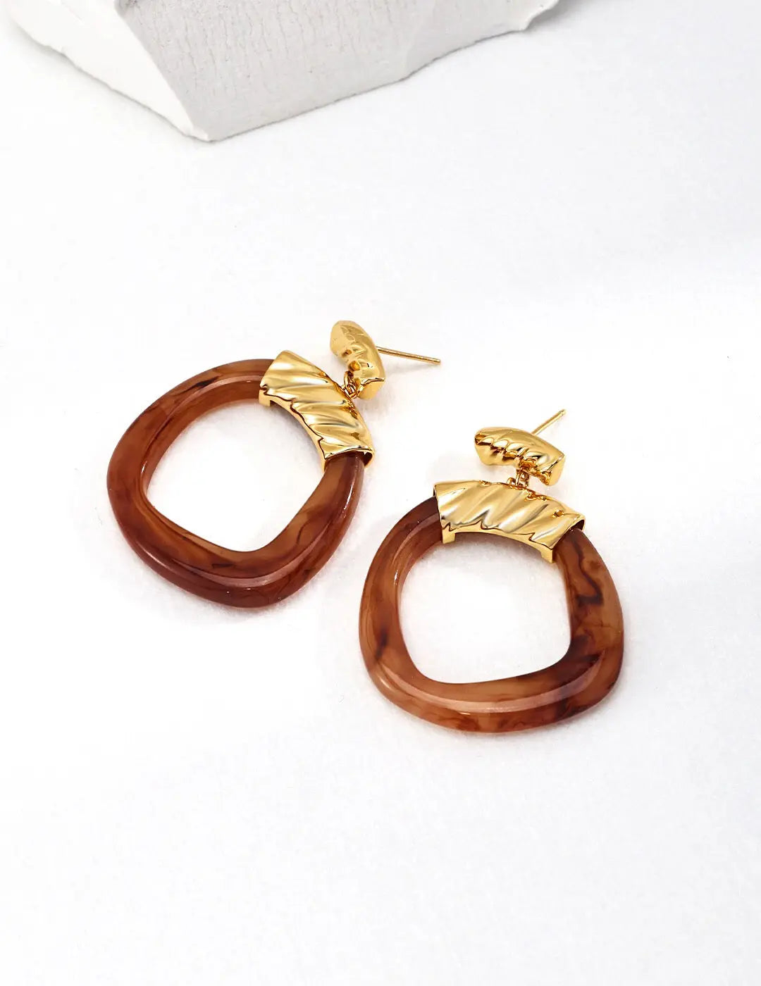 Hoop-shaped Brown Resin Drop Stud Earrings-1