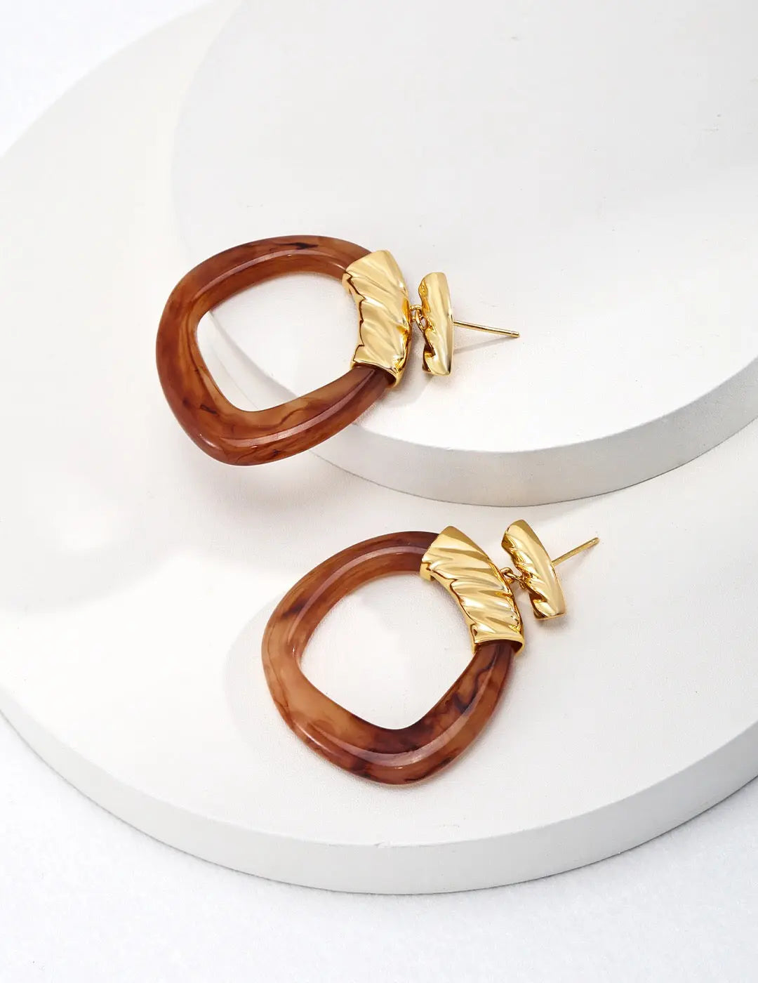 Hoop-shaped Brown Resin Drop Stud Earrings-2