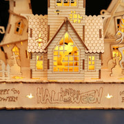 Houses halloween led light 3D wooden jigsaw puzzle puzzle toys handmade DIY gifts - Memoriex 