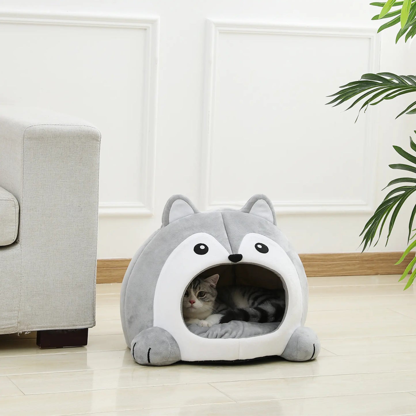 Husky Dog Shape Cat Bed House-2