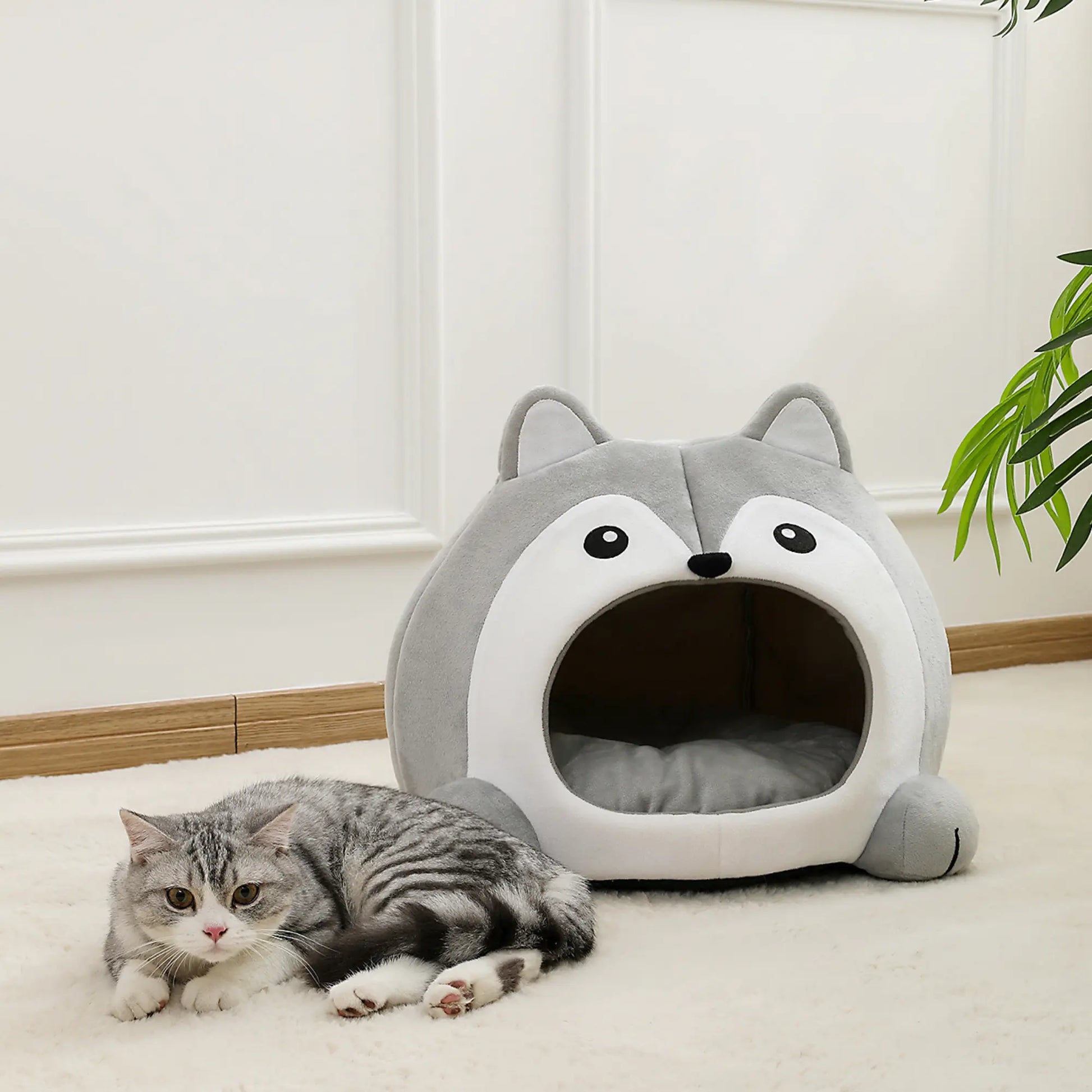 Husky Dog Shape Cat Bed House-4