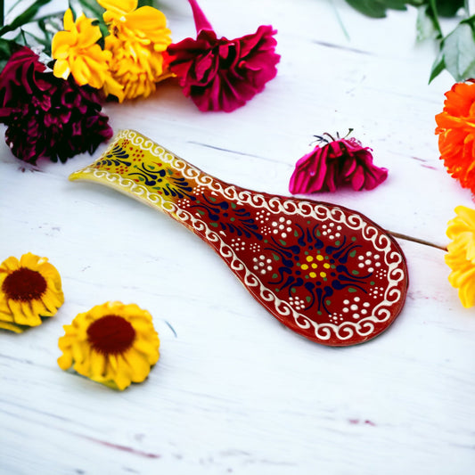 Ceramic Spoon Rest Flower Red 24cm-0