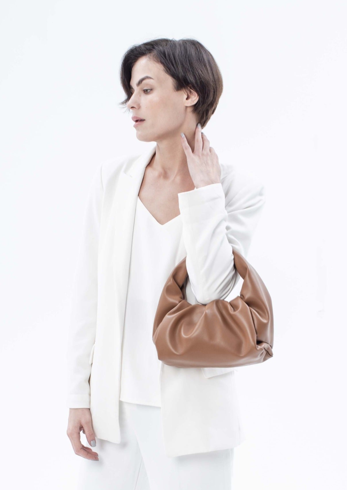 Marshmallow Croissant Bag in Soft Leather, Caramel by Bob Oré-1