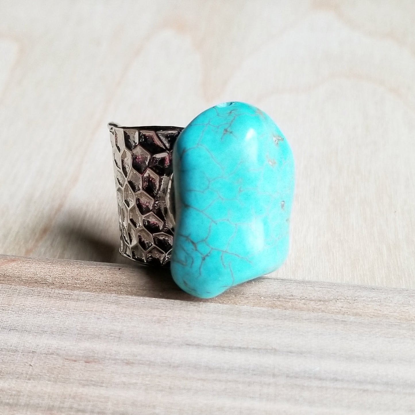 **Turquoise Chunk on Cuff Ring  012o by The Jewelry Junkie-1