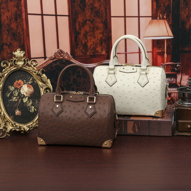 Womens Genuine Ostrich Skin Leathe Top Handle Pillow Bag-0