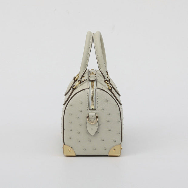 Womens Genuine Ostrich Skin Leathe Top Handle Pillow Bag-4