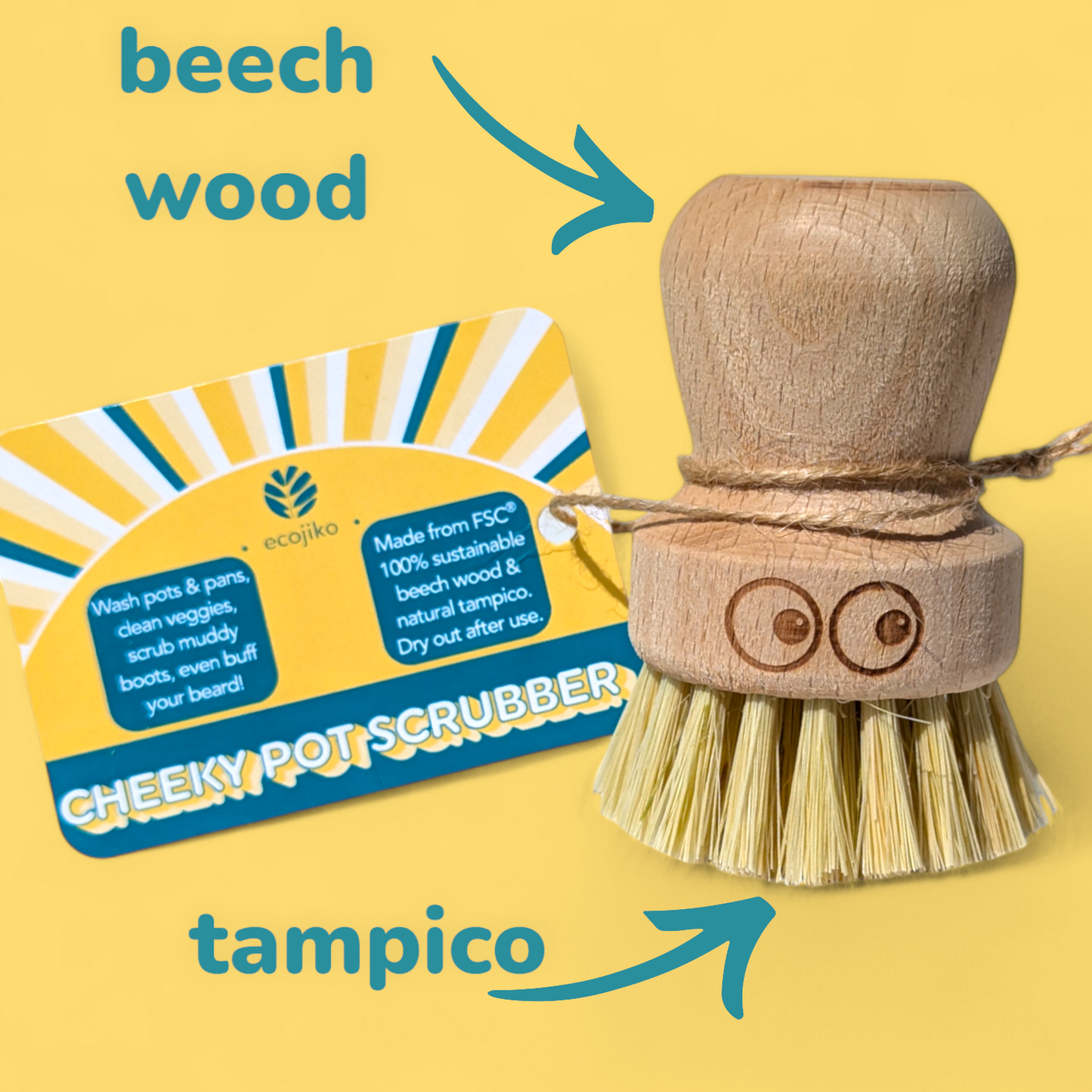 Cheeky Beech Wood Pot Scrubber | Sustainable Beech Wood Plastic Free Scrubbing Brush-2