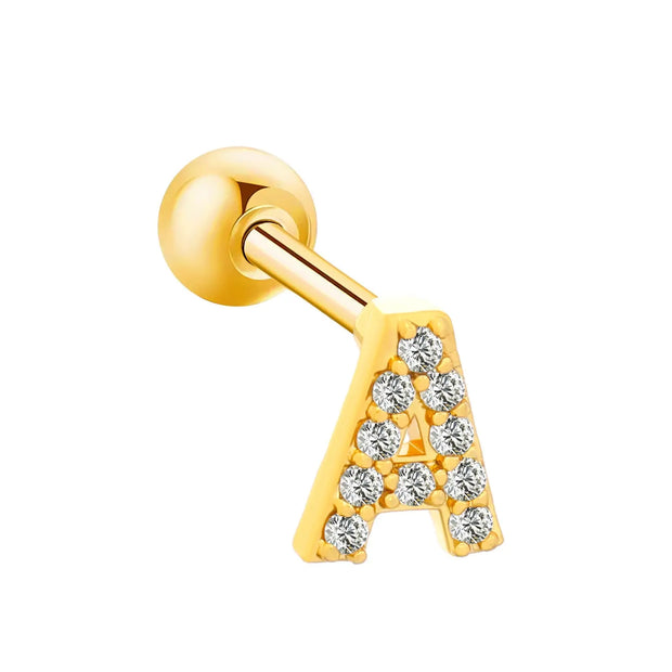 Inlaid Zircon 26 English Letters Ear Bone Stud Retro Personality Alloy Letter Thread Stud Earrings Ear Piercing - Memoriex 