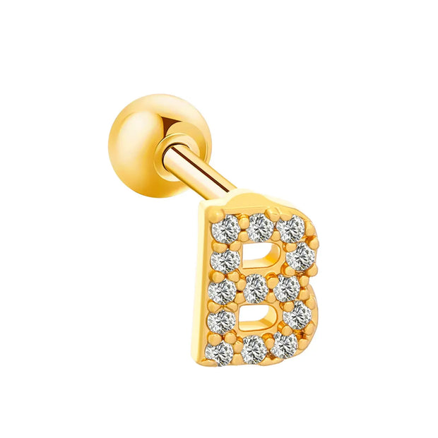 Inlaid Zircon 26 English Letters Ear Bone Stud Retro Personality Alloy Letter Thread Stud Earrings Ear Piercing - Memoriex 