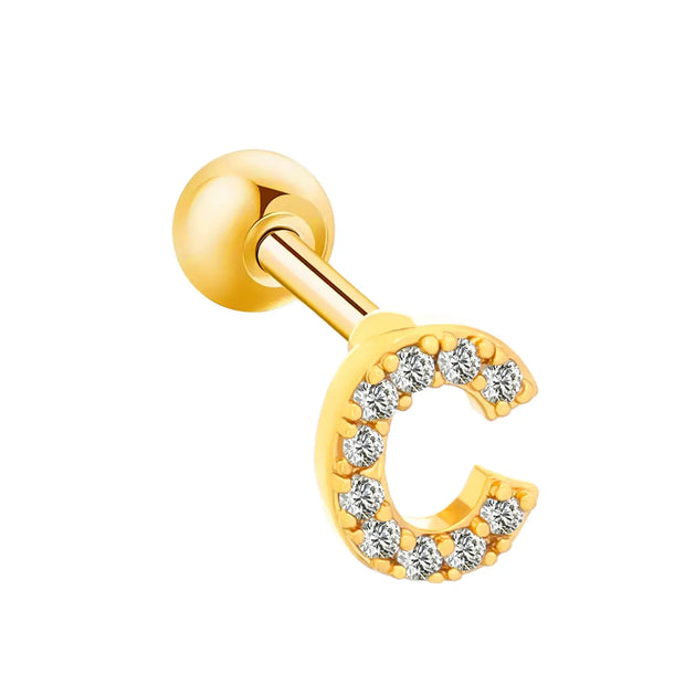 Inlaid Zircon 26 English Letters Ear Bone Stud Retro Personality Alloy Letter Thread Stud Earrings Ear Piercing - Memoriex 