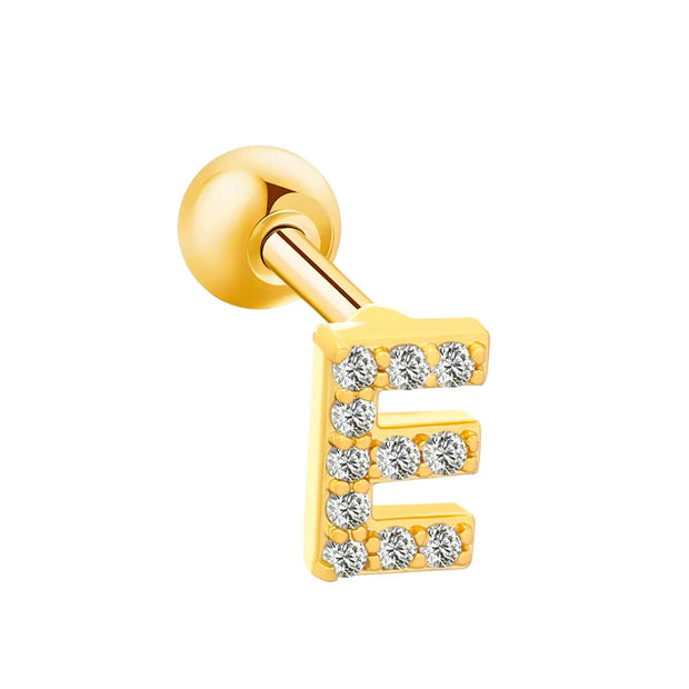 Inlaid Zircon 26 English Letters Ear Bone Stud Retro Personality Alloy Letter Thread Stud Earrings Ear Piercing - Memoriex 
