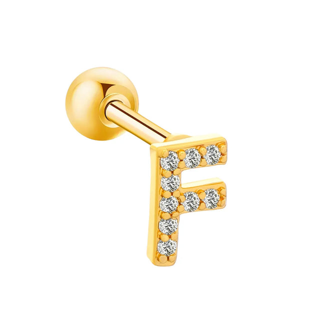 Inlaid Zircon 26 English Letters Ear Bone Stud Retro Personality Alloy Letter Thread Stud Earrings Ear Piercing - Memoriex 