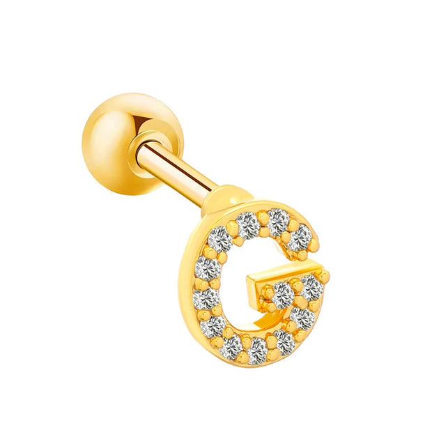 Inlaid Zircon 26 English Letters Ear Bone Stud Retro Personality Alloy Letter Thread Stud Earrings Ear Piercing - Memoriex 