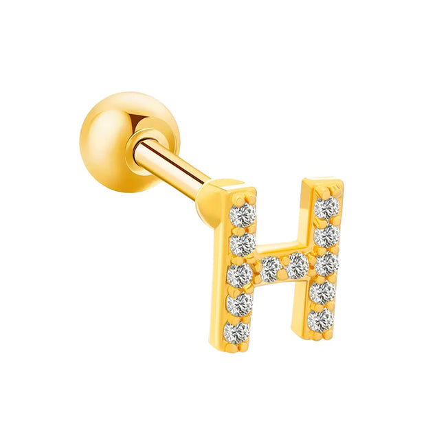 Inlaid Zircon 26 English Letters Ear Bone Stud Retro Personality Alloy Letter Thread Stud Earrings Ear Piercing - Memoriex 