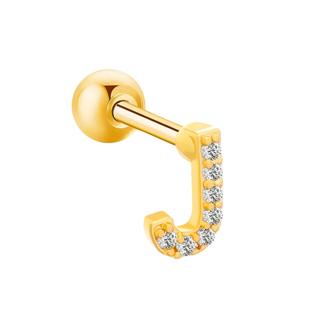 Inlaid Zircon 26 English Letters Ear Bone Stud Retro Personality Alloy Letter Thread Stud Earrings Ear Piercing - Memoriex 