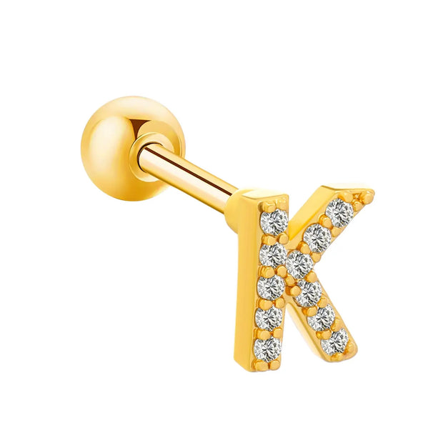 Inlaid Zircon 26 English Letters Ear Bone Stud Retro Personality Alloy Letter Thread Stud Earrings Ear Piercing - Memoriex 