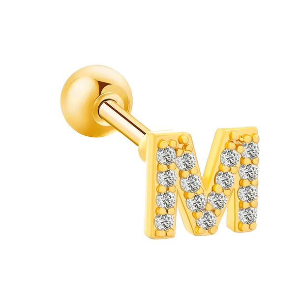 Inlaid Zircon 26 English Letters Ear Bone Stud Retro Personality Alloy Letter Thread Stud Earrings Ear Piercing - Memoriex 