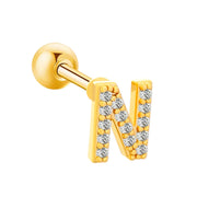 Inlaid Zircon 26 English Letters Ear Bone Stud Retro Personality Alloy Letter Thread Stud Earrings Ear Piercing - Memoriex 