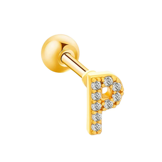 Inlaid Zircon 26 English Letters Ear Bone Stud Retro Personality Alloy Letter Thread Stud Earrings Ear Piercing - Memoriex 