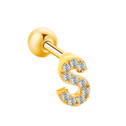 Inlaid Zircon 26 English Letters Ear Bone Stud Retro Personality Alloy Letter Thread Stud Earrings Ear Piercing - Memoriex 