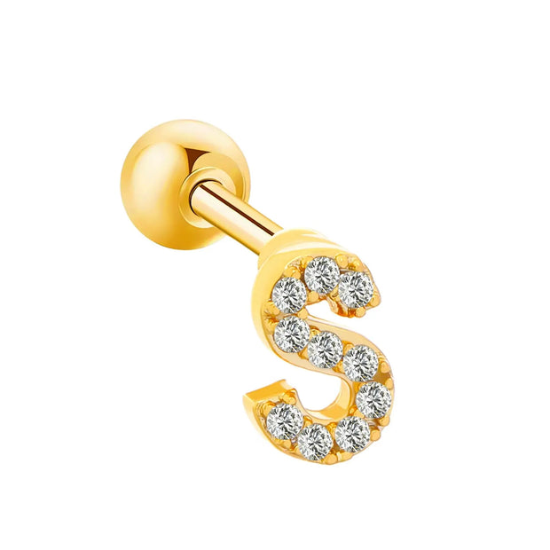 Inlaid Zircon 26 English Letters Ear Bone Stud Retro Personality Alloy Letter Thread Stud Earrings Ear Piercing - Memoriex 