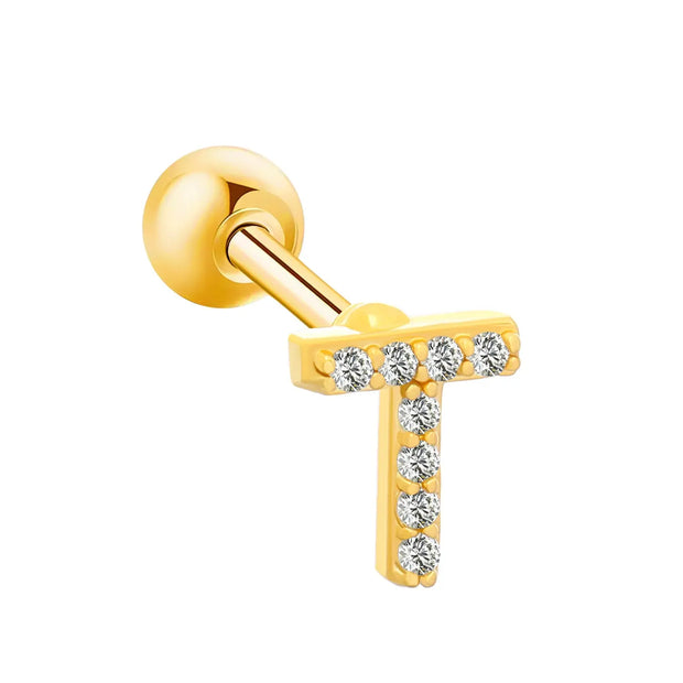 Inlaid Zircon 26 English Letters Ear Bone Stud Retro Personality Alloy Letter Thread Stud Earrings Ear Piercing - Memoriex 