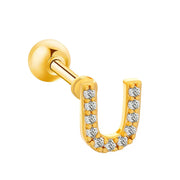 Inlaid Zircon 26 English Letters Ear Bone Stud Retro Personality Alloy Letter Thread Stud Earrings Ear Piercing - Memoriex 