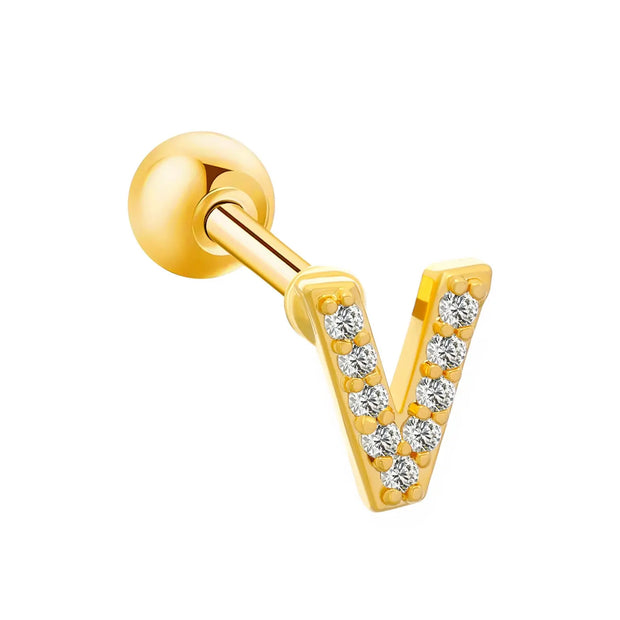 Inlaid Zircon 26 English Letters Ear Bone Stud Retro Personality Alloy Letter Thread Stud Earrings Ear Piercing - Memoriex 