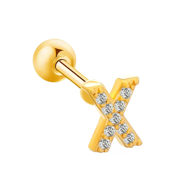 Inlaid Zircon 26 English Letters Ear Bone Stud Retro Personality Alloy Letter Thread Stud Earrings Ear Piercing - Memoriex 