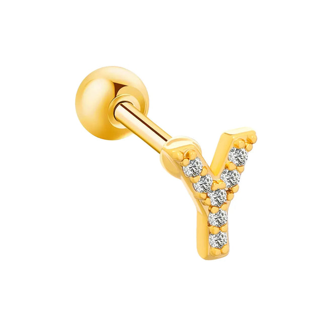 Inlaid Zircon 26 English Letters Ear Bone Stud Retro Personality Alloy Letter Thread Stud Earrings Ear Piercing - Memoriex 