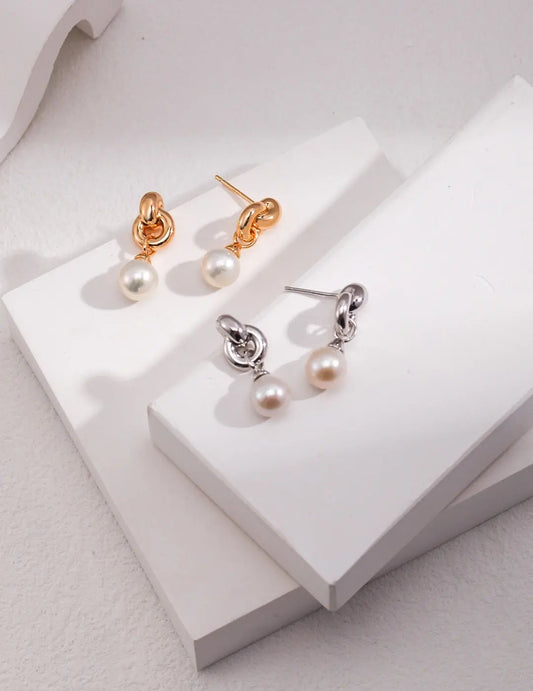 Interlocking Natural Pearl Earrings-0